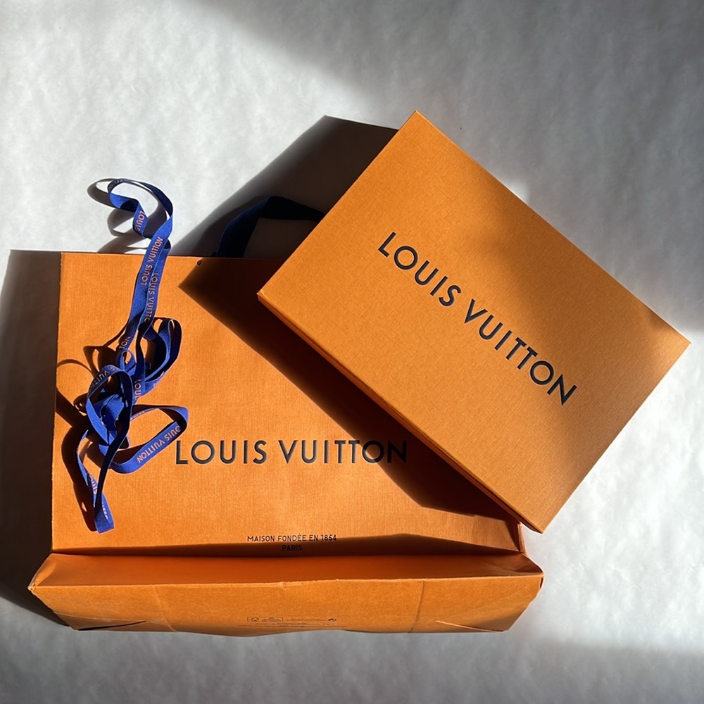 Louis Vuitton Safran Yellow Paper Large Gift Bag and Box with Blue Ribbon